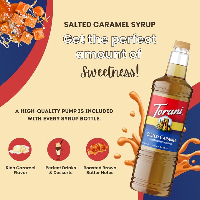 Torani Salted Caramel Flavoring Syrup 1 Liter Bottle with Pump Dispenser – Coffee Syrup for Lattes, Teas, Cocktails & Desserts – Premium Quality Flavored Syrup - Image 6