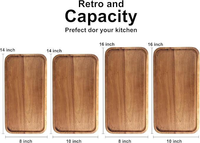Medium Acacia Wood Serving Trays Long Charcuterie Boards Wood Snack Platter Rectangular Cookie Appetizer Plates Serving Cheese Board Rectangle Kitchen Dinner Platters for Food Dish Cake Dessert Tray
