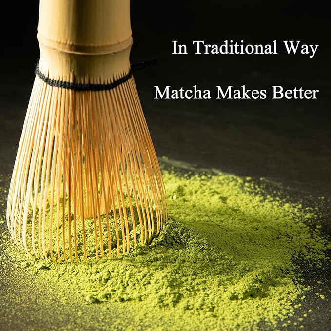 Matcha Whisk Set - Matcha Set 4 Pcs - Bamboo Matcha Whisk + Ceramic Whisk Holder + Scoop +Spoon - 100% Handmade from natural Bamboo - for starter