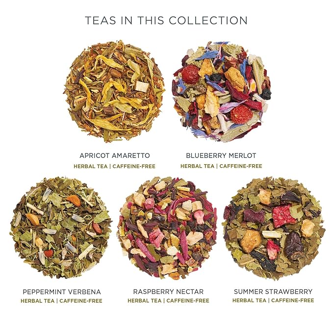 Tea Forte Premium Petite Presentation Box Gift Set Sampler, 10 Count, 2 of Each Blend Individually Wrapped Handcrafted Pyramid Infuser Bags, Herbal Retreat