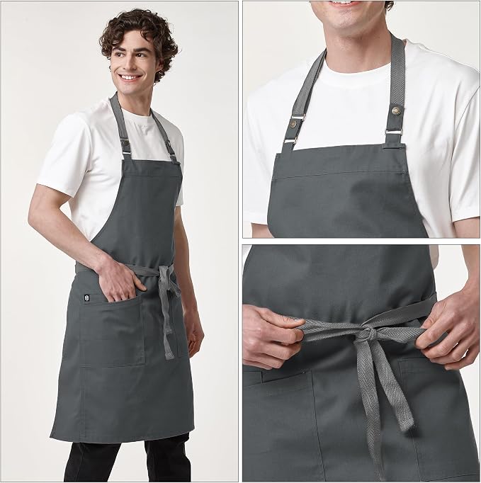 Chef Men Canvas Waterproof Apron Pocket 4251GB | Polyester Cotton Canvas Apron for BBQ Grilling Kitchen Cooking, Adjustable Neck, Durable & Comfortable - Image 3