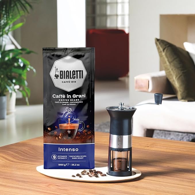 Bialetti Intenso Coffee Beans, 1000g Bag - 100% Robusta Medium Roast Intensity 9, Strong Espresso with Cocoa Notes - Compatible with Automatic Machines, Bean to Cup Brewers & Stovetop Moka Pots