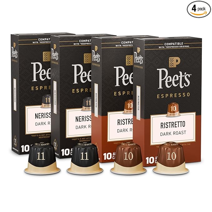 Peet's Coffee, Dark Roast Espresso Capsules Variety Pack, Compatible with Nespresso Original Machine, 100% Arabica Coffee - Intensity 10-11, 40 Count (4 Boxes of 10 Espresso Capsules)