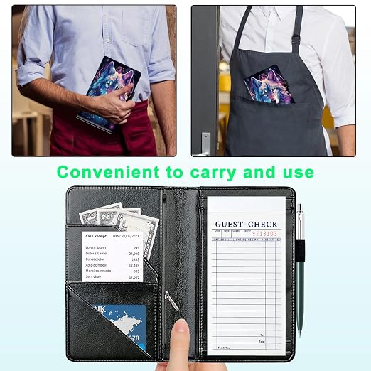 Server Books for Waitress, with 7 Large Pockets, Waiter Serving Book, Waitstaff Server Order Pads, Cute PU Leather Server Book with Pen Holder Fit Server Apron, Cosmic Wolf - Image 4
