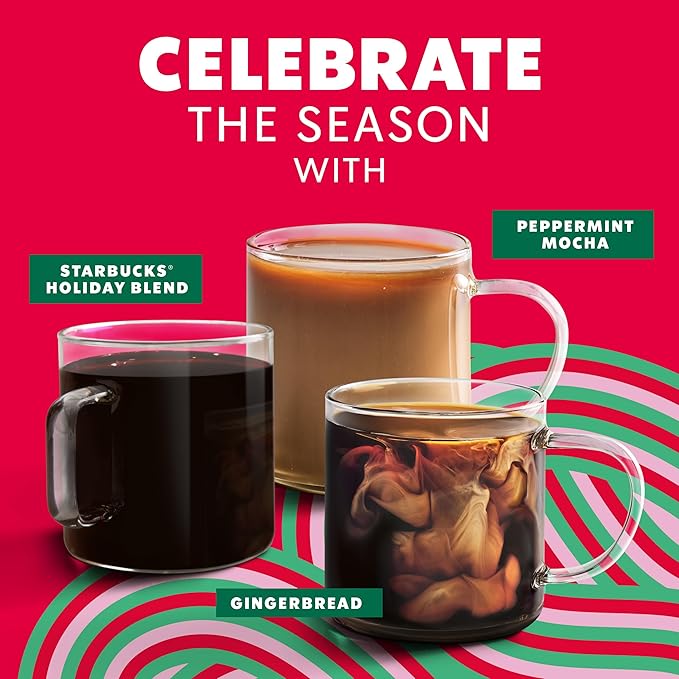 Starbucks K-Cup Coffee Pods, Medium Roast Coffee for Keurig Brewers, Holiday Blend, 100% Arabica, Limited Edition Holiday Coffee, 1 Box (10 Pods)