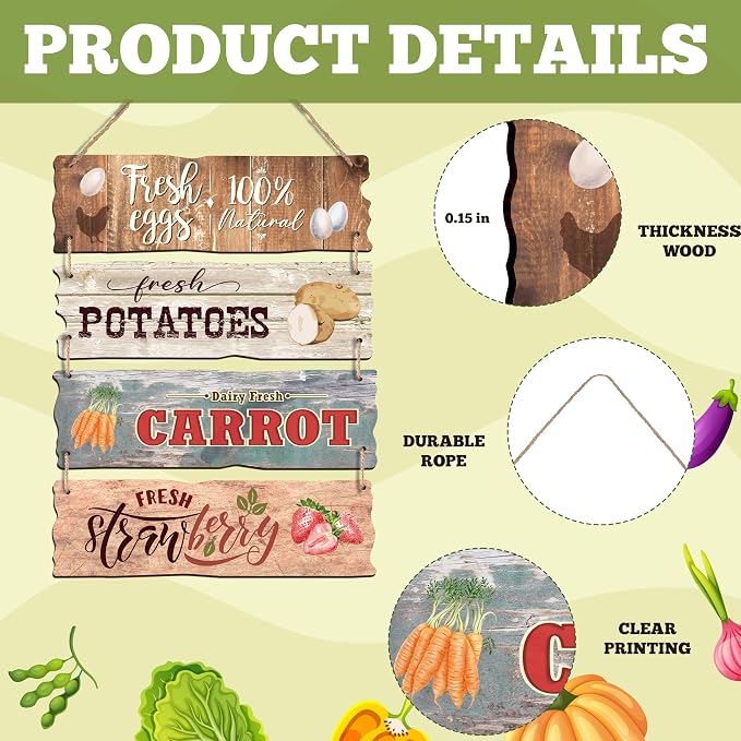 4 Pcs Wooden Signs For Farmers' Markets, Signs For Fresh Food In Farmers' Markets, Kitchen And Cafe Bar Decorations, Wall Decorations Artwork,Rustic Wooden Decorative Gifts-02 - Image 3