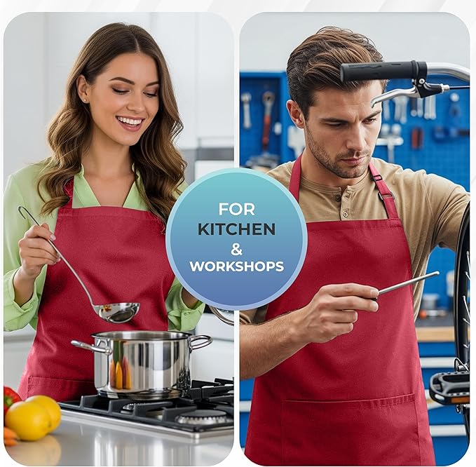 Utopia Kitchen 4 Pack Bib Apron Adjustable with 2 Pockets, Water and Oil Resistant, Cooking Kitchen Chef Apron for Women Men
