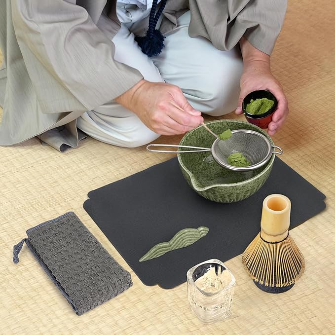 Matcha Whisk Set, 10-Pcs Matcha Kit, Bamboo Whisk and Bowl with Spout & Measuring Spoon & Cup, Japanese Tea Making Tools, Complete Matcha Gift Set for Starter, Mottled Green