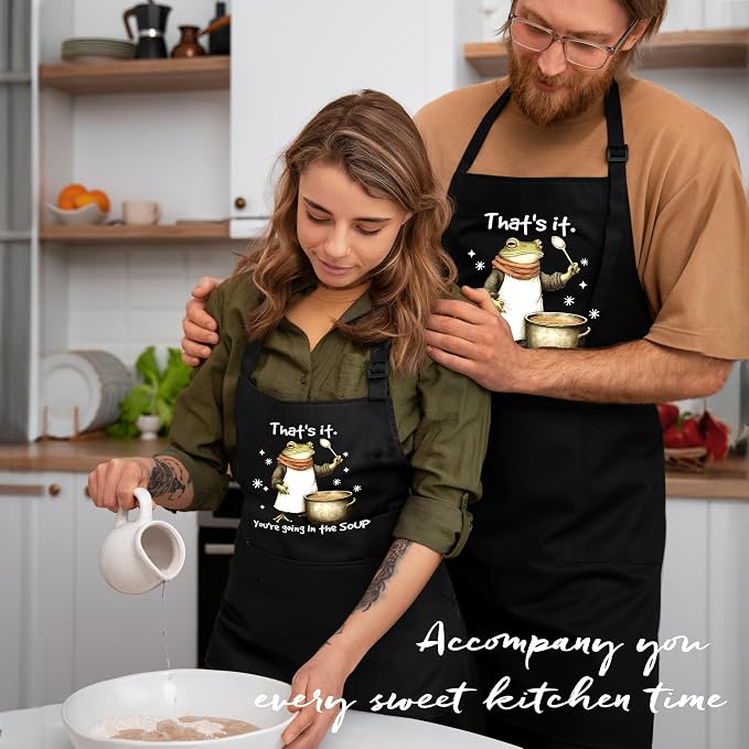 Humor Funny Frog Apron with Pockets, Gifts for Frog Lovers, You're Going in the Soup Sarcastic Animal Waterproof Adjustable Cooking Apron for Kitchen Dishwashing Grilling - Image 2