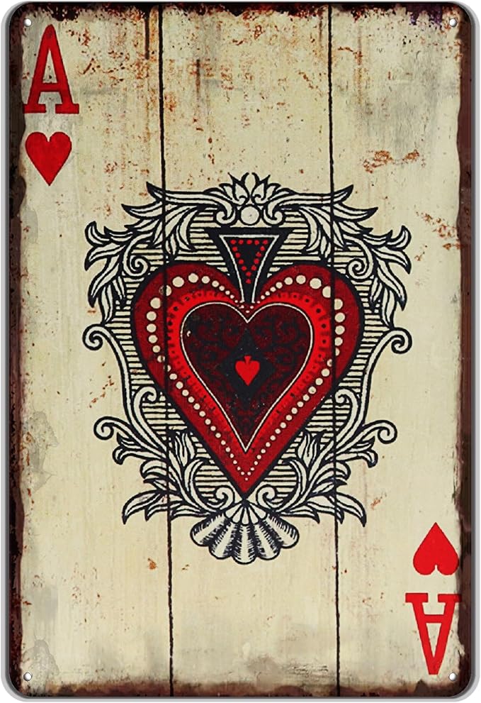 Vintage Poker Wall Decor Metal Sign Retro tin Sign Wall Decorative Signs for Man Cave Home Cafe Pub bar Shop 12x8 Inch Heart Ace by TREEPERI