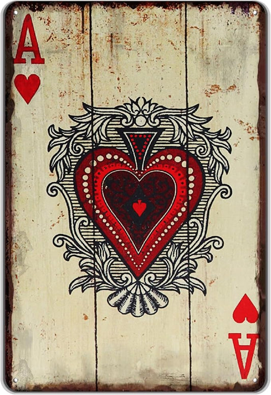 Vintage Poker Wall Decor Metal Sign Retro tin Sign Wall Decorative Signs for Man Cave Home Cafe Pub bar Shop 12x8 Inch Heart Ace by TREEPERI