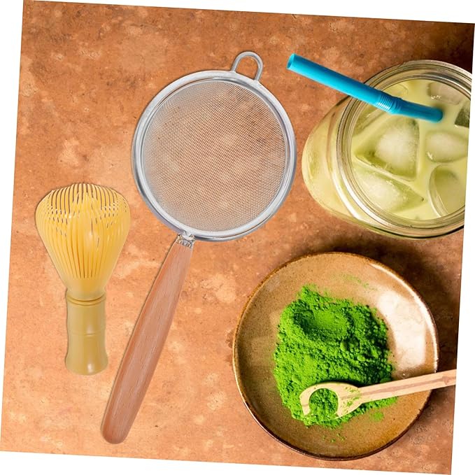 1Set Traditional Matcha Tool Kit Reusable Whisk Tea Scoop Spoon Fine Mesh Strainer for Home Milk Tea Shops for Smooth Matcha Juice Preparation