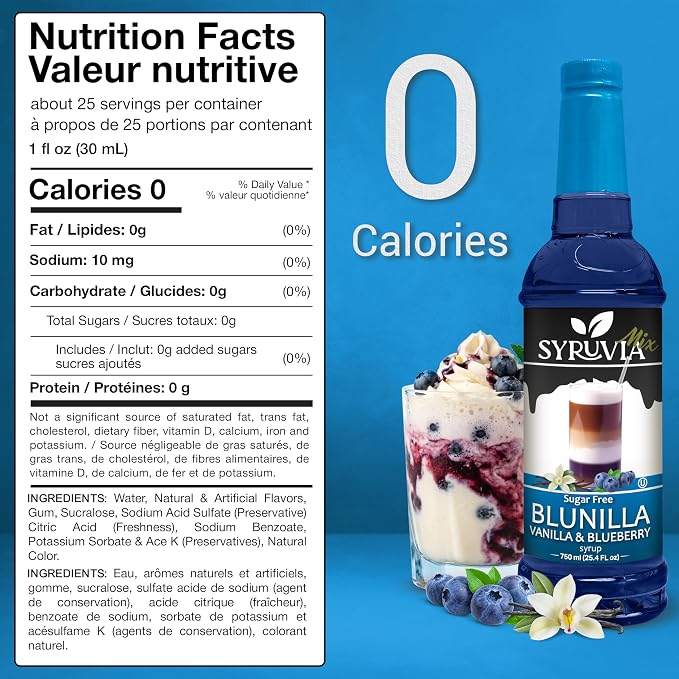 Syruvia Sugar Free Coffee Syrup, BLUNILLA Syrup, Vanilla Blueberry Flavored Syrup for Drinks, Lattes, and Desserts – 25.4 fl oz, With Pump - Image 2