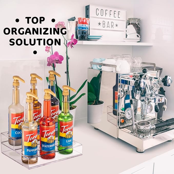 Acrylic Coffee Syrup Organizer Rack | 6 Bottle, 2 Tier Rack | Bar Counter-Top Display Stand | Kitchen, Pantry, Fridge Storage Organizer for Syrups, Wine, Soda, Beer - Image 2