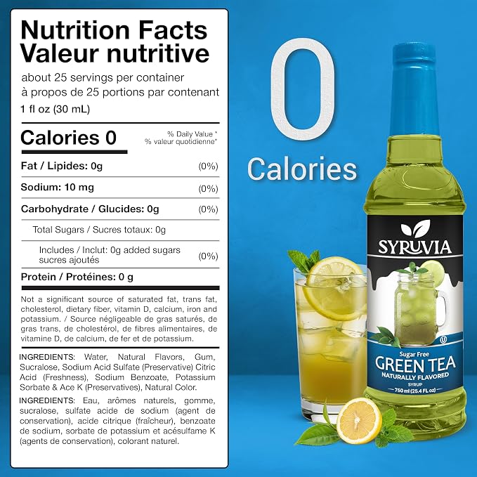 Syruvia Sugar Free Green Tea Flavored Syrup for Drinks, Cocktails, Lemonades, Iced Teas and Desserts – 25.4 fl oz, With Pump - Image 2