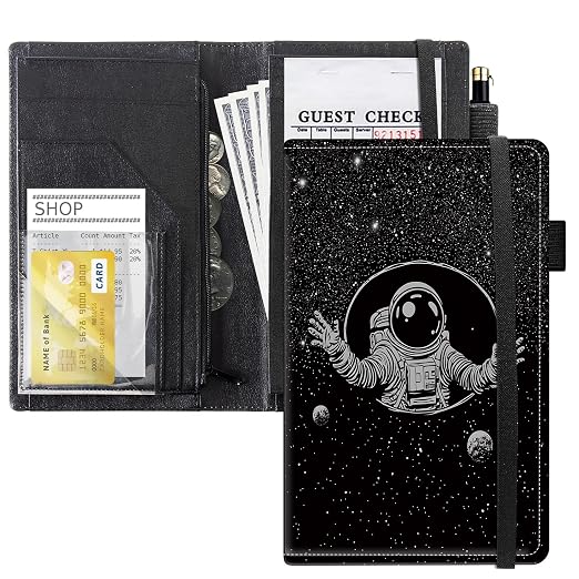 Server Books for Waitress, 5x9 Inch Waitstaff Server Order Pads, 11 Large Pockets, Cute PU Leather Waitress Book Server Wallet with Elastic Band Fit Server Apron,Astronaut in Space by Unknown