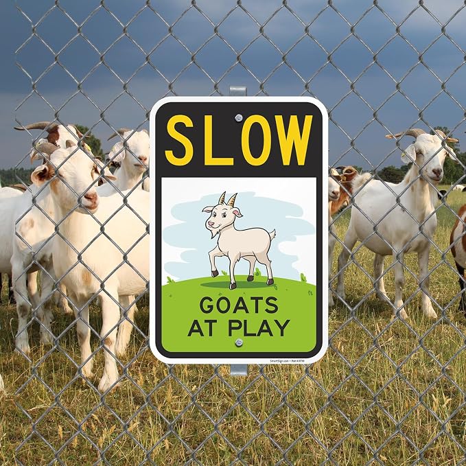SmartSign Slow Goats At Play Funny Animal Sign - 12" x 18", 63 mil Laminated Rustproof Aluminum Metal, Pre-Drilled Holes, For Gift, Yard, Cafe, Room Decor, Outdoor, Made in USA - Image 3