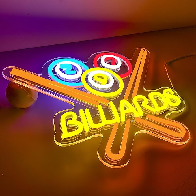 Billiards Neon Sign for Wall Decor Bright Led Neon Light for Business Sign Billiards Led Lights for Billiards Lover Present Gym Bar Snooker Club Billiards Room Man Cave Size 13.8 * 11.4in(XD351)