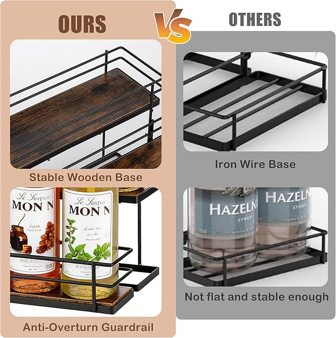 Coffee Syrup Organizer rack, 2 Tier Syrup Holder(6 Bottle Capacity) for coffee bar syrup storage,kitchen condiment organization and wine display.