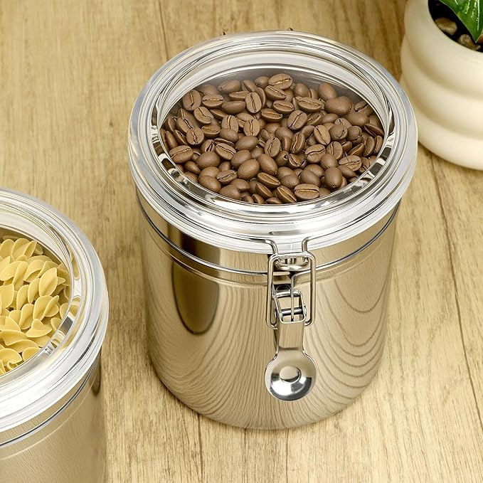 QWORK 52 fl oz Stainless Steel Airtight Canister, Kitchen Storage Canister for Flour Coffee Beans, 5" x 6"