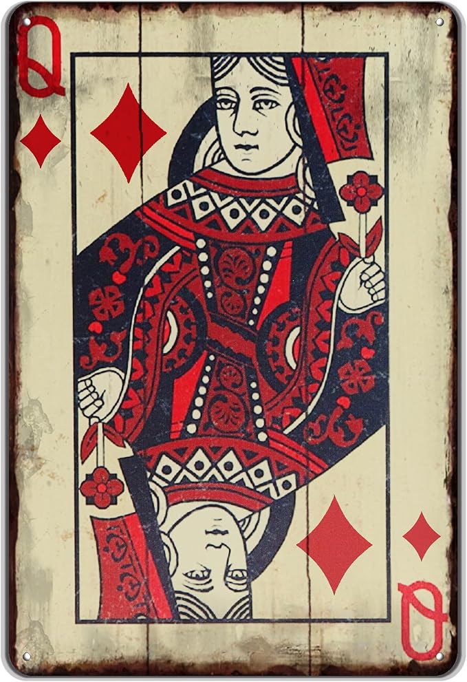 Vintage Poker Wall Decor Metal Sign Retro tin Sign Wall Decorative Signs for Man Cave Home Cafe Pub bar Shop 12x8 Inch Dianmond Queen by TREEPERI