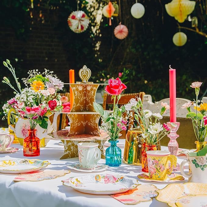 Talking Tables Tea Party Decorations Floral Paper Lantern Plates Vintage Party for Birthdays, Bridal shower, Baby shower, 3 Sizes, Pack of 3, Pastel colors, Model: