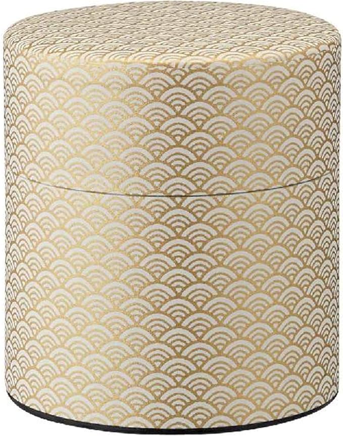 Washi Paper Tea Tin Canister: Wide 5.3oz (150g) White Waves with Gold Outlines (#1), Japan