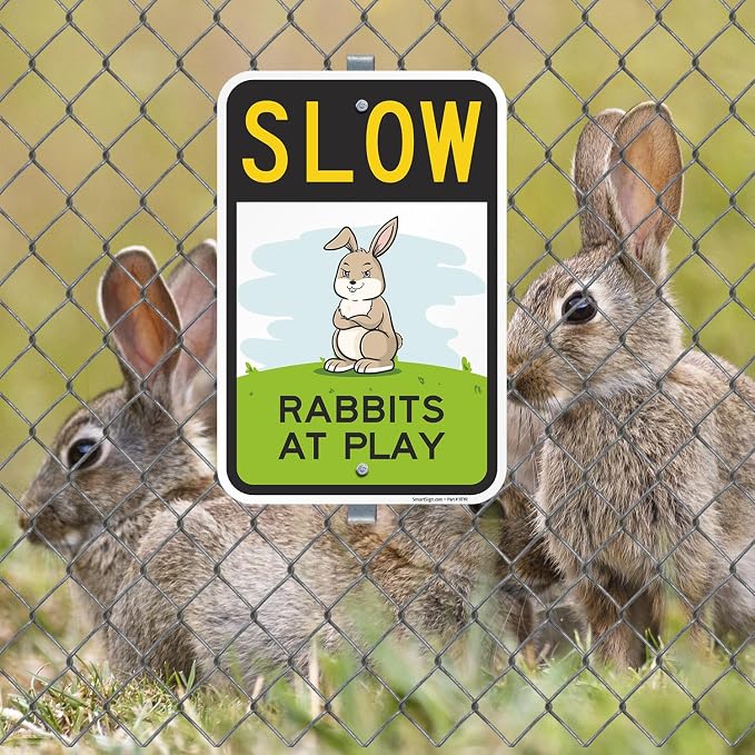 SmartSign Slow Rabbits At Play Funny Animal Sign - 12" x 18", 63 mil Laminated Rustproof Aluminum Metal, Pre-Drilled Holes, For Gift, Yard, Cafe, Room Decor, Outdoor, Made in USA - Image 3