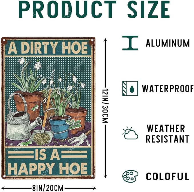 Funny Metal Signs A Dirty Hoe Is A Happy Hoe Vintage Tin Sign Retro Wall Decor for Home Office Farmhouse Yard Garden Shop Cafe Indoor Outdoor 8×12 Inches - Image 2