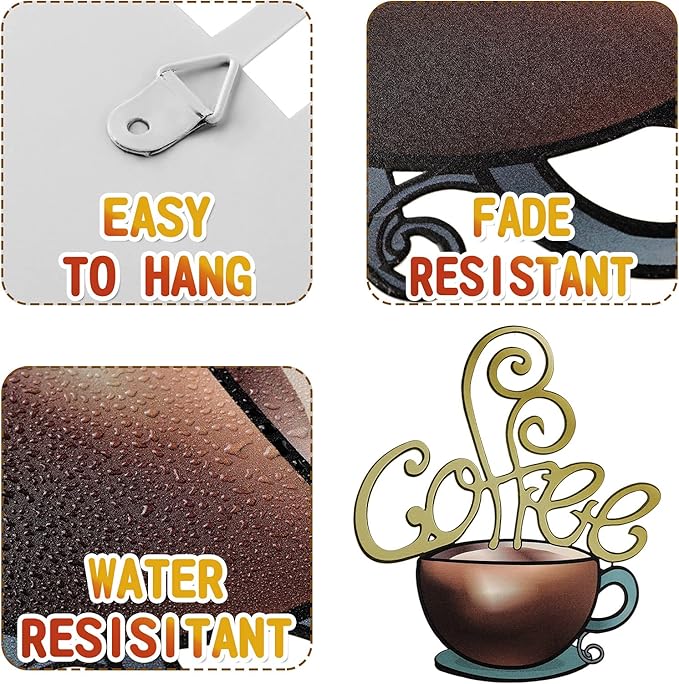4 Pieces Metal Coffee Cup Wall Decor Coffee Bar Decor Cafe Themed Wall Art Decoration Vintage Cup Signs for Kitchen Decorations Shop Restaurant Lounge Decorations(Brown)
