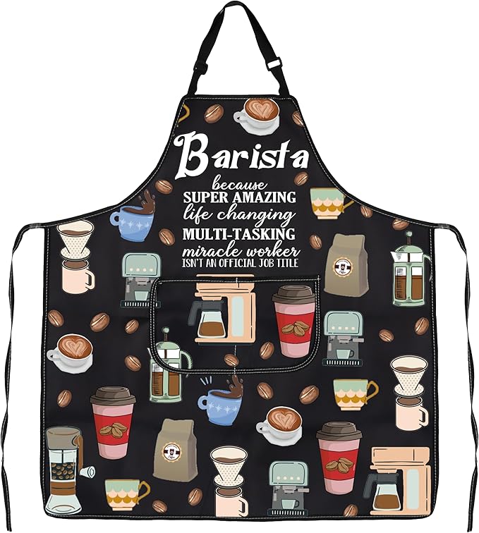 JXGZSO Barista Gift Barista Waterproof Kitchen Gift Coffee Server Apron with Pocket Coffee Lover Gift