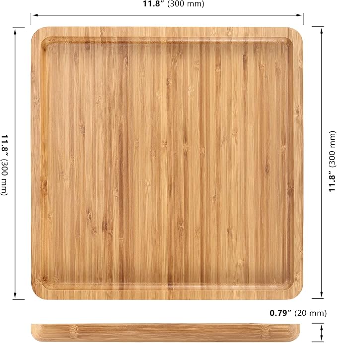 4 Pack 11.8 Inches Square Bamboo Tray, Natural Bamboo Serving Platter, Bamboo Serving Tray for Coffee, Tea, Fruits, Cheese