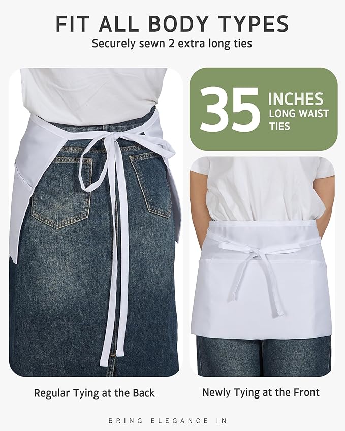 Syntus Server Apron for Men Women, Waitress Waist Apron, Black 1/3/12 Packs