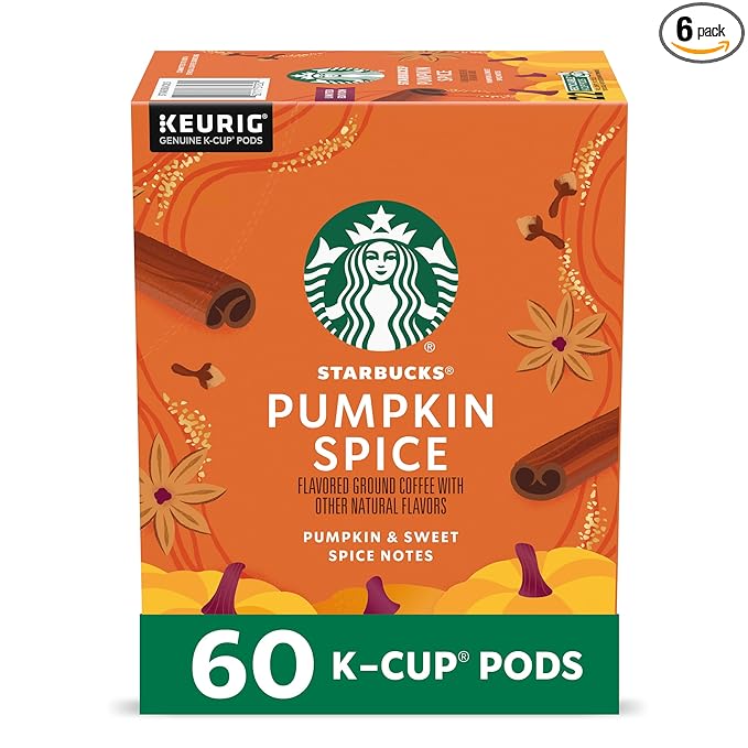 Starbucks K-Cup Coffee Pods, Pumpkin Spice Naturally Flavored Coffee for Keurig Brewers, 100% Arabica, Limited Edition, 6 Boxes (60 Pods Total)
