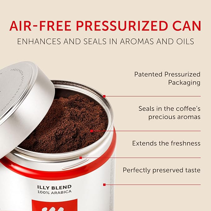 illy Ground Espresso Coffee, Classico Medium Roast, 100% Arabica, Premium Italian Coffee, Pre-Ground for Espresso Machines, 8.8oz, 6 Pack