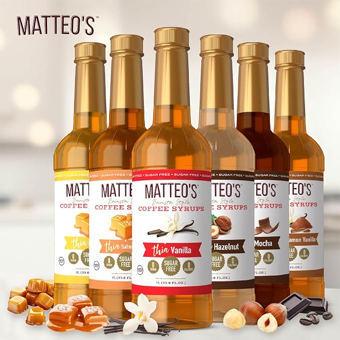 Matteo's Barista Style Sugar-Free Coffee Syrup, 6 Flavour Variety Pack, Zero Calories and Sugar, Keto-Friendly Coffee Syrups, Delicious Flavoured Coffee Syrup - 33.8 oz Syrup Bottles - Image 4
