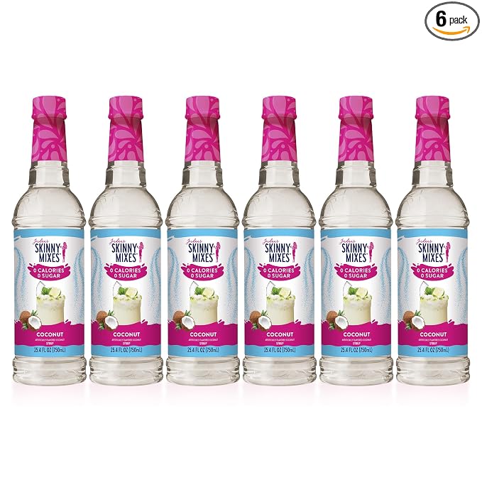 Jordan's Skinny Mixes Sugar Free Syrup, Coconut Flavor, Fruit Flavored Water Enhancer, Drink Mix for Ice Tea, Lemonade & More, Zero Calorie Flavoring, Keto Friendly, 25.4 Fl Oz, 6 Pack by JordansSkinnyMixes