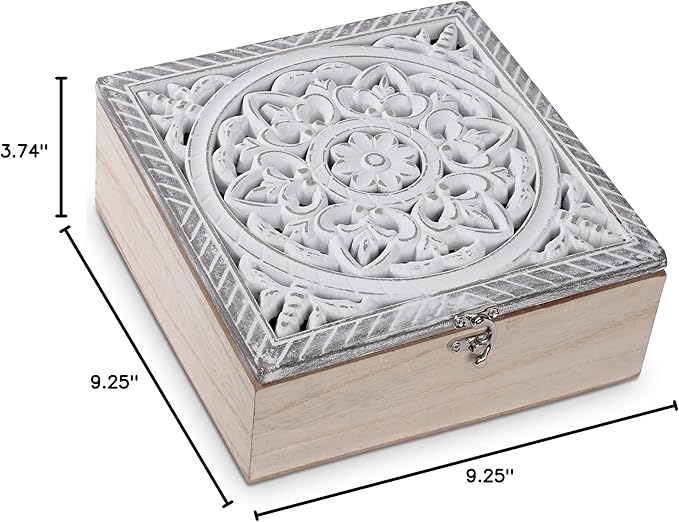 handrong Tea Box for Tea Bag Organizer Tea Bag Holder Tea Box Wooden Rustic Tea Chest with Unique Floral Pattern 9 Compartments for Gift Home Tea House