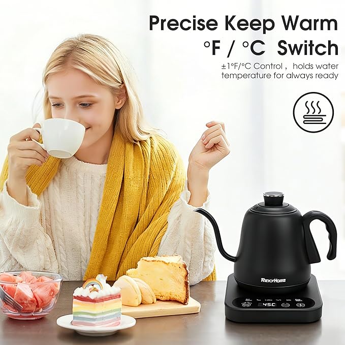 Gooseneck Electric Kettle Temperature Control: ±1℉ Precise Target & Keep Warm, Quick Heating 316L Stainless Steel Electric Kettles for Boiling Water, Pour Over Coffee, Brew Tea & Milk, 1000W/0.8L
