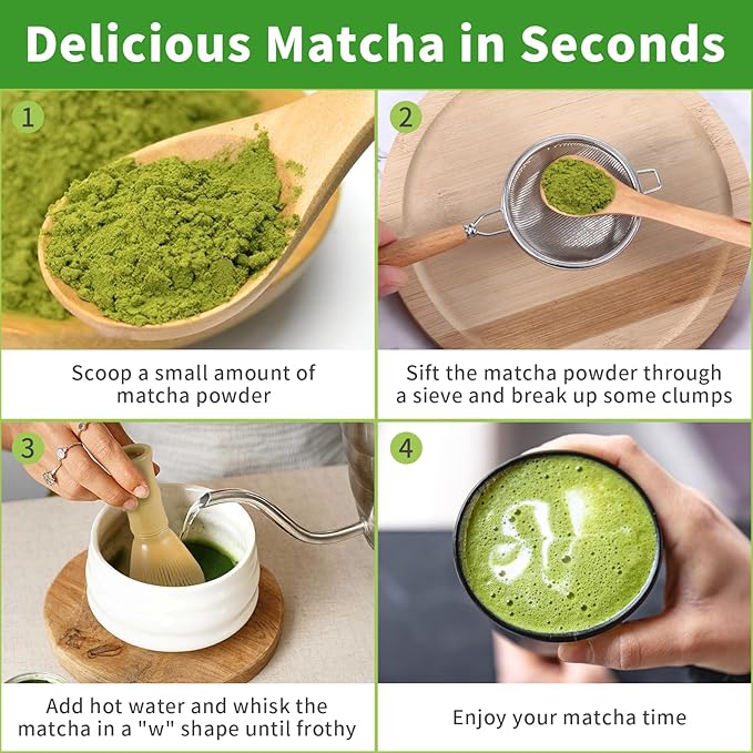 Matcha Whisk Tools Set, PP Resin Matcha Stirrer Green Tea Powder Preparation Prepare Japanese Tea, Includes 1 Whisk & 1 Sifter & 1 Spoon