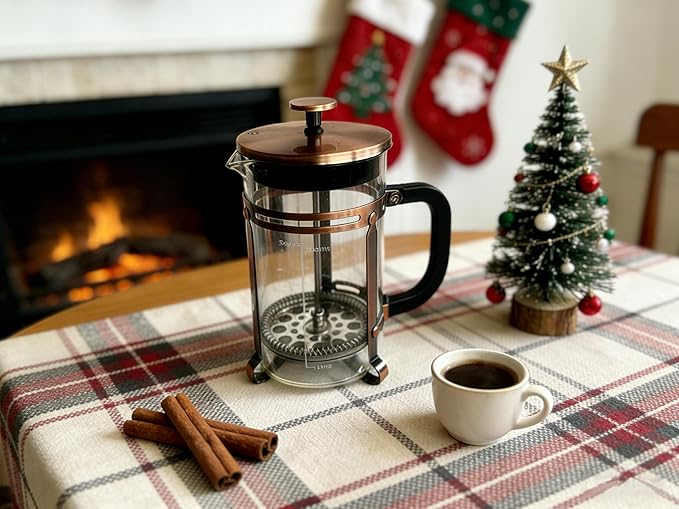 French Press Coffee Maker, 34Oz Coffee Press with 304 Stainless Steel 4 Filters, Borosilicate Glass Heat Resistant Carafe, 100% BPA-Free Teapot & Coffee Press, Copper Finish