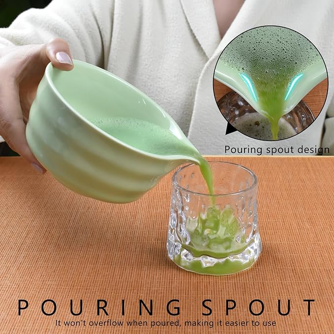 Artcome 4-Piece Matcha Tea Set - Complete Japanese Ceremony Kit with Bowl, Whisk, Whisk Holder, Scoop & Guide, Green