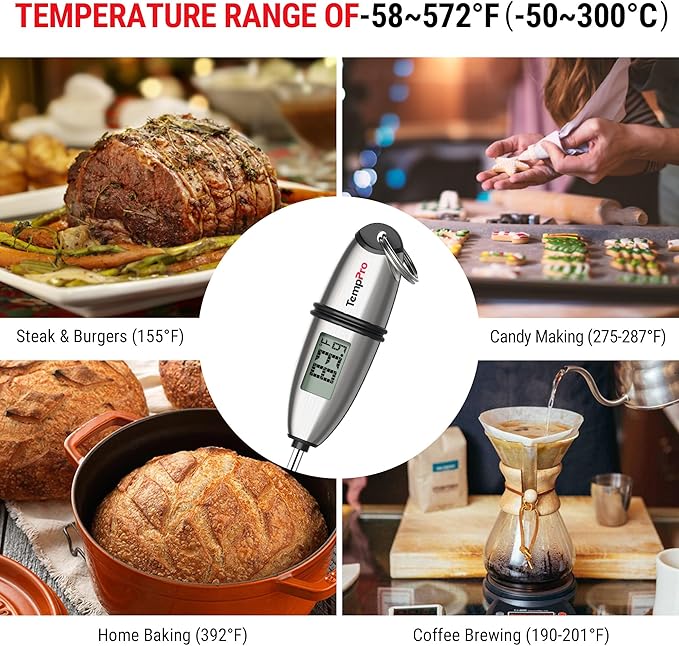 TempPro TP02S Digital Food Thermometer for Cooking Bread Baking Sourdough Liquids, Meat Thermometer Digital with Super Long Probe for Kitchen BBQ Yogurt Candy Making Accessory (Previously ThermoPro)