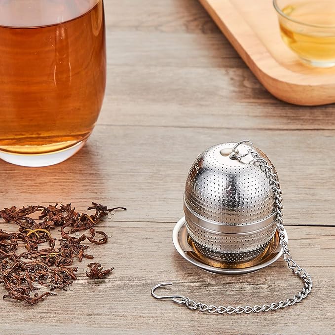 Tea Infuser Ball,Tea Strainer Ball for Loose Leaf Tea, Spice Infuser Stainless Steel Mesh, Fine Threaded Connection, 4.3 inch Chain with Drip Tray