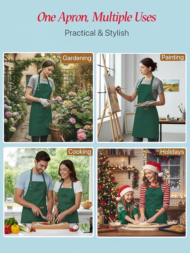 Kitchen Cooking Apron for Women Men Water-Resistant Artist Barista Baking Craft Catering Work Bib with Large Pockets