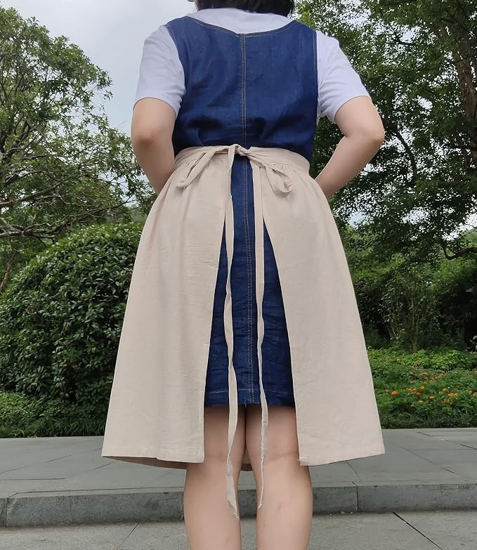 Unisex Chef Aprons White Retro Cotton Maid Short 2 Pockets Waist Waiter Waitress Half Apron - Image 8