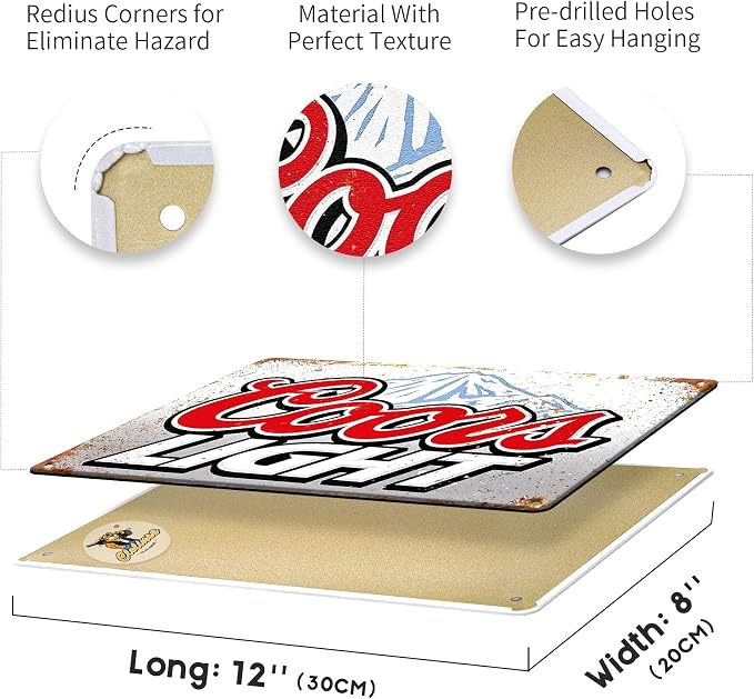Coors Light Beer Signs Man Cave Decor | Bar Vintage Metal Tin Signs | Garage Retro Home decor | Wall Poster Funny Cool Things Stuff For House Shop Room Coffee 8 * 12 Inch - Image 4