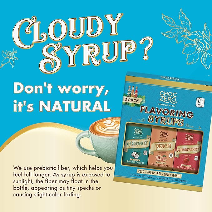 ChocZero Sugar Free Coffee Syrup Summer Variety Pack (3 × 10.8 fl oz), Monk Fruit Sweetened, Keto Friendly, No Sugar Alcohols – Coconut, Peach & Strawberry - Image 3