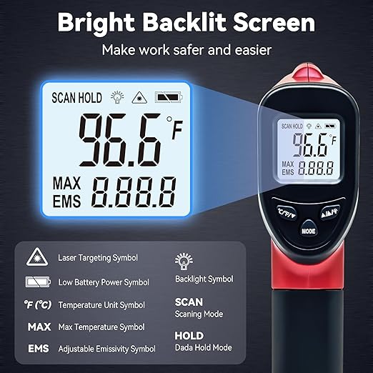 Infrared Thermometer Temperature Gun (NOT for Humans) -58℉~1022℉ (-50℃～550℃) 9-Point Laser Non-Contact Instant-Read Digital Laser Infrared Ir Thermometer with Backlight