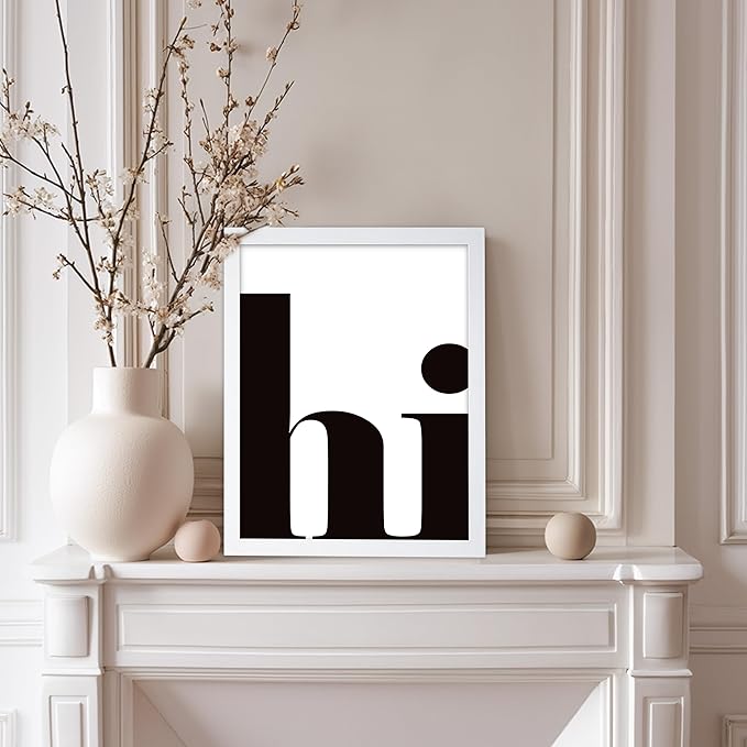 Poster Master Vintage Minimalist Poster - Retro Typography Print - Hi, Greeting, Plain, Modern, Simple - Gift for Artist, Friend - Wall Decor for Living Room, Office, Dorm, 8x10 White Framed